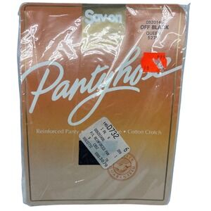 Savon Vintage Pantyhose Off Black Queen Reinforced Panty Cotton Crotch 5275 USA